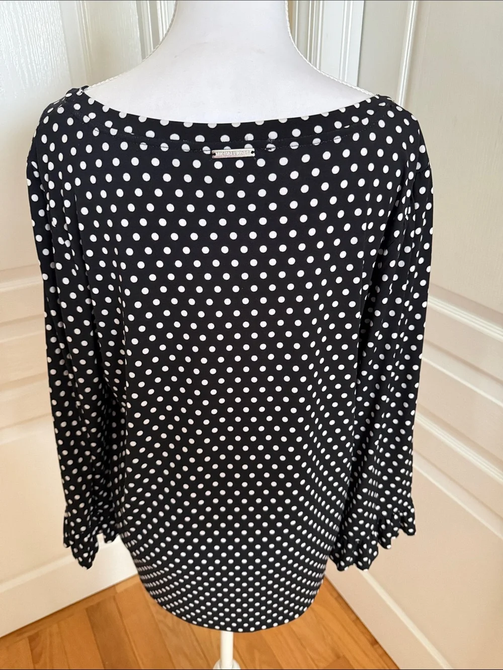 Michael Kors Black & White Polka Dot Long Sleeve Top